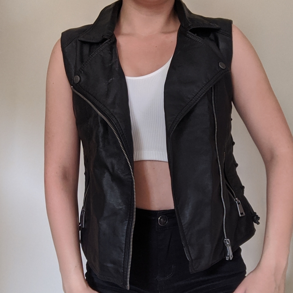 Crisscross, Faux Leather, Black Jacket Vest